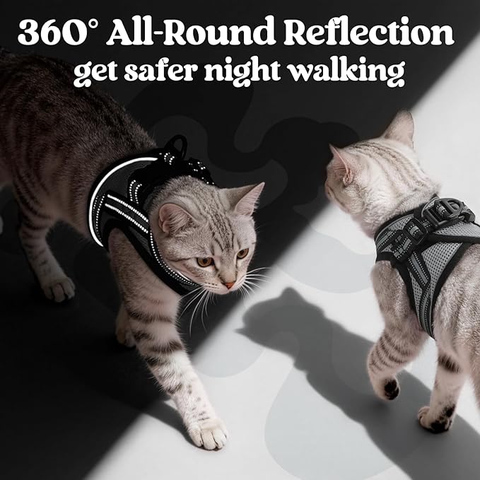 rabbitgoo Cat Harness and Leash Set for Walking Escape Proof, Adjustable Soft Kittens Vest with Reflective Strip for Cats, Comfortable Outdoor Vest, Grey, M