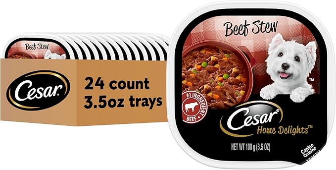 Cesar Home Delights Adult Wet Dog Food, Beef Stew Flavor, Wet Food for Dogs, 3.5 oz Tray, 24 Count