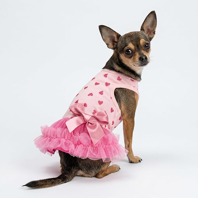 Fitwarm Sparkly Heart Dog Tutu Dress, Birthday Clothes for Small Dogs Girl, Pet Outfit, Light Pink, Hot Pink, Medium