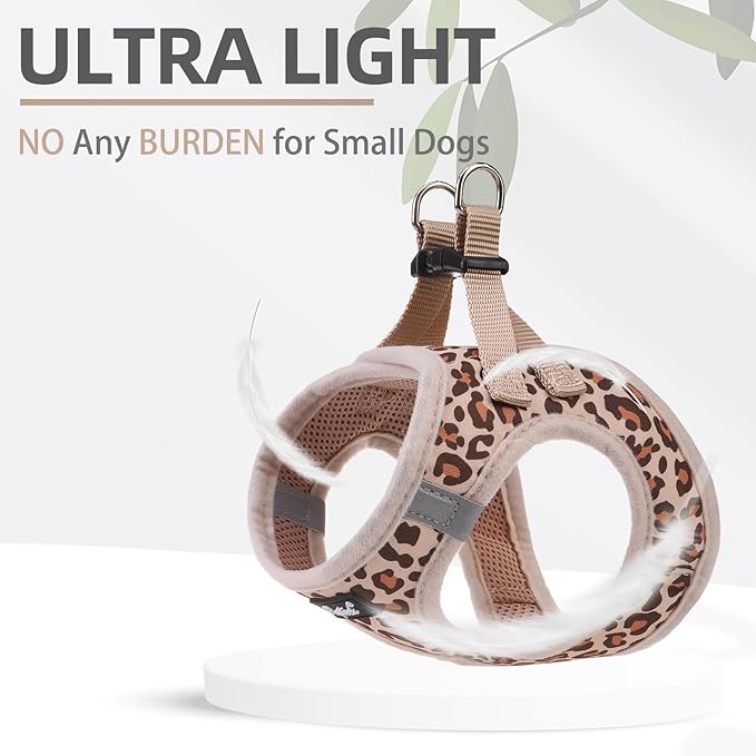 PUPTECK Dog Harness and Leash Set for Small Medium Dogs No Pull Step-in Soft Mesh Puppy Cat Vest Harnesses Reflective at Night, Brown Leopard Print, XS