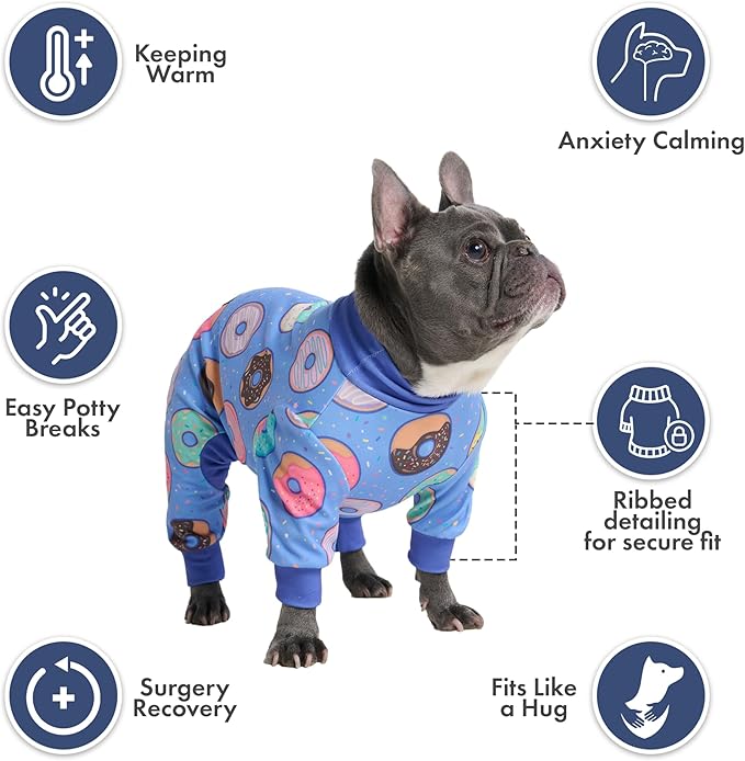 Spark Paws Dog Pajama, Dog Recovery Suit Male, Onesie, Ultra-Soft and 4-Way Stretch, for Small Medium and Large Breeds - Donuts - M