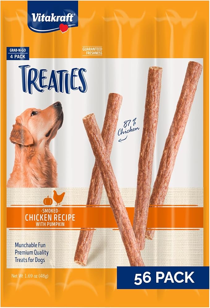 Vitakraft Dog Treaties Chicken & Pumpkin Flavor, 56ct - Natural Chewy Dog Treats for Medium & Large Dogs, Grain-Free, Long-Lasting Chews, No Artificial Additives