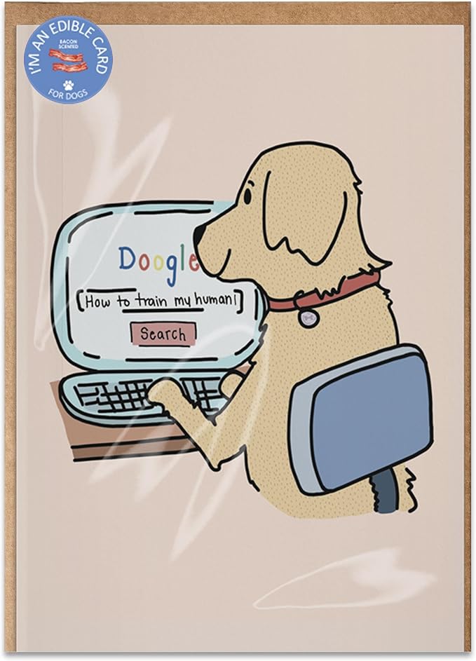 Poochie Post Edible Greeting Card for Dogs, Bacon-Flavored Dog Treat Gift with Edible Ink Pen, "Train Your Human" Design, Gluten & Grain Free, Made in USA