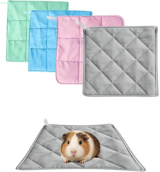 4 Pcs 12"x12" Guinea Pig Cages Liners Washable, Absorbent Pee Pads for Small Animals, Reusable Guinea Pigs Bedding for Bunny Cage(Grey,Green, Pink, Blue)