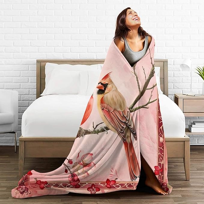 Red Cardinal Cute Decor Throw Blanket Gifts for Girls & Boys - Super Warm Soft Plush Lightweight Fleece Flannel Blanket for Kids & Adults - 50"X40"
