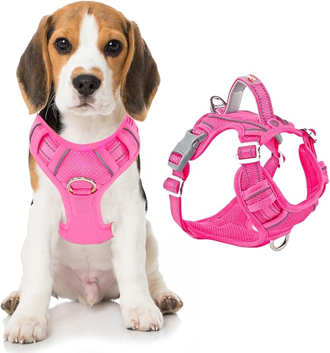 BARKBAY Dog Harness No Pull with ID Tag Pocket - Heavy Duty, Reflective, Easy Control for Large Dogs(Pink,M)