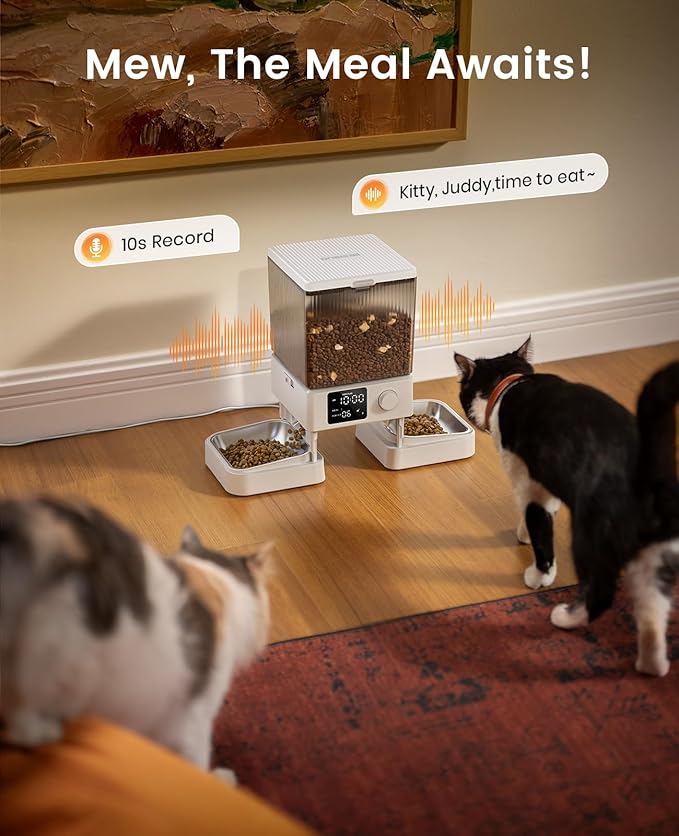 oneisall Automatic Cat Feeder for 2 Cats, 20 Cups/5L Automatic Cat Food Dispenser for Small Pets Indoor, Timed Cat Feeder for Dry Food(White)