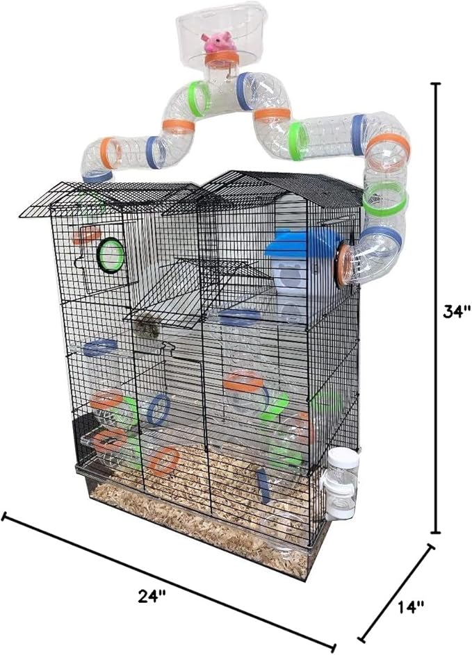 Large Clear Transparent Expandable and Customizable Habitat Dwarf Syrian Hamster Rodent Gerbil Mouse Mice Critter Cage With Top Play Zone Hide House Exercise Wheel Water Bottle Deep Acrylic Clear Base