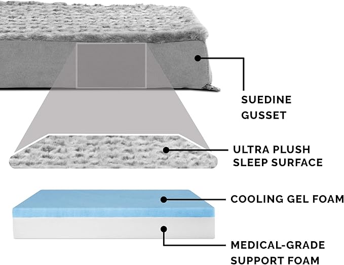 Furhaven Cooling Gel Dog Bed for Large Dogs w/ Removable Washable Cover, For Dogs Up to 125 lbs - Ultra Plush Faux Fur & Suede Mattress - Gray, Jumbo Plus/XXL