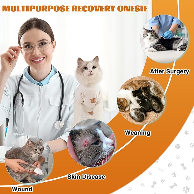 Cat Surgery Recovery Suit, Anti Licking Postoperative Onesie with Roll-Up Design, Soft Breathable Bodysuit Shirt for Female Spay Male Neuter Abdominal Wound Kitten E-Collar Cone Alternative