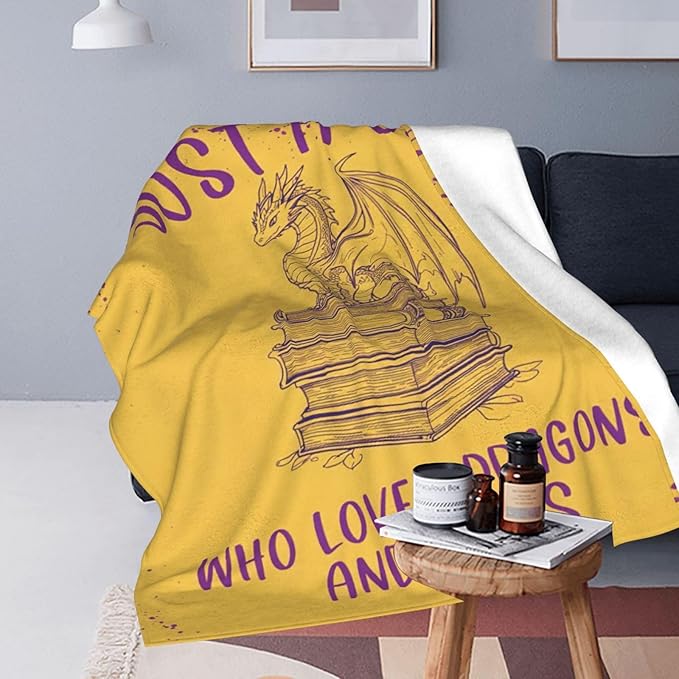 SweetFox Just A Girl Who Loves Dragons and Books Blanket Dragon Decor Throw Blanket Gifts for Girls Boys Lovers Super Warm Soft Plush Fleece Flannel Bedding Blankets for Kids Adults Men Women 60"X50"