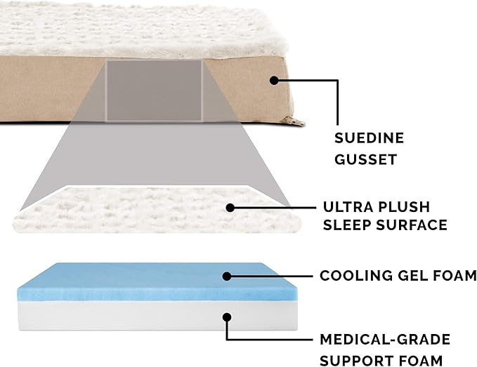 Furhaven Cooling Gel Dog Bed for Large Dogs w/ Removable Washable Cover, For Dogs Up to 95 lbs - Ultra Plush Faux Fur & Suede Mattress - Cream, Jumbo/XXL