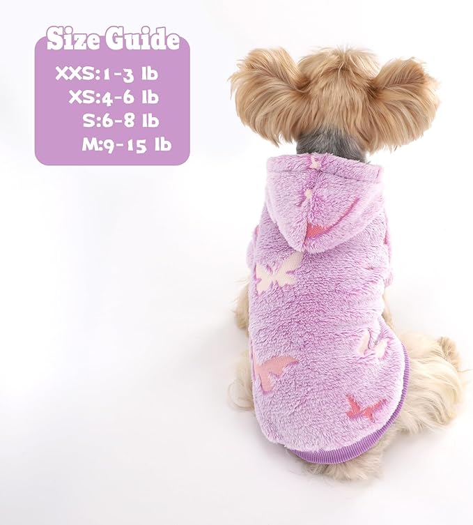 Dog Sweater for Small Dogs Girl Boy, Fleece Dog Hoodie Clothes, Night Glow Puppy Sweater, Soft Warm Extra Small Doggie Sweatshirt, Fall Winter Doggy Clothes Pet Outfits for Chihuahua Yorkie, Purple,S
