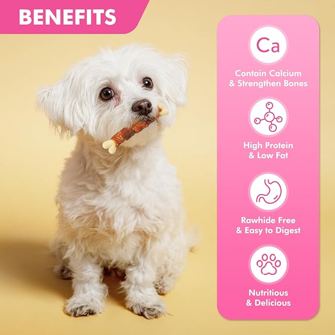 Dog Treats, Double Flavor 4 Inch Dog Chews, Chicken and Duck Wrapped Calcium Bones, Rawhide Free Snacks for Small Dogs, 21.2 oz