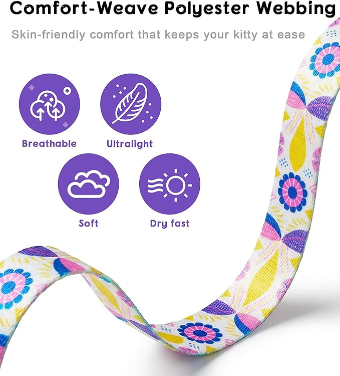 Halypet 2-Pack Cat Harness and Leash Set, Escape Proof 3-in-1 Adjustable Harness for Cats, Soft Lightweight, Easy On & Control for Walking, Travel & Outdoor Use, Pastel Floral, Medium