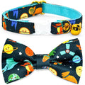 Space Dinosaur Cat Collar Bow Tie with Bell, Breakaway Safety Collar, Wedding/Birthday Cat Accessories
