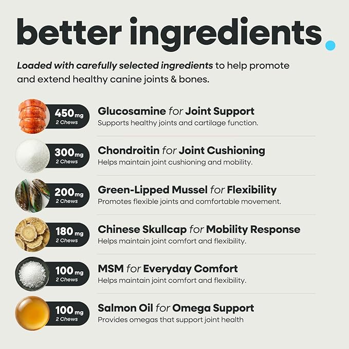 Dog Hip and Joint Supplement with Glucosamine, Chondroitin, MSM, Omega 3s, Green Lipped Mussel – Premium Dog Joint Chews w/Human-Grade & Natural Ingredients, 120 Count
