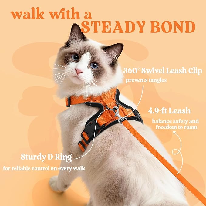 rabbitgoo Cat Harness and Leash for Walking, Escape Proof Soft Adjustable Vest Harnesses for Cats, Easy Control Breathable Reflective Strips Jacket, Orange, XS