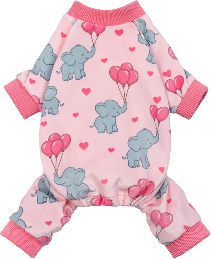 Fitwarm Elephant Fleece Dog Pajamas, Cozy Winter Clothes for Small Dogs Girl, Cute Pet Outfit, Pink, Blue, XL