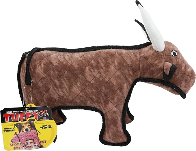 TUFFY - World's Tuffest Soft Dog Toy -Barnyard- Multiple Layers. Made Durable, Strong & Tough. Interactive Play (Tug, Toss & Fetch). Machine Washable & Floats. (Bull, Medium 2 Pack)