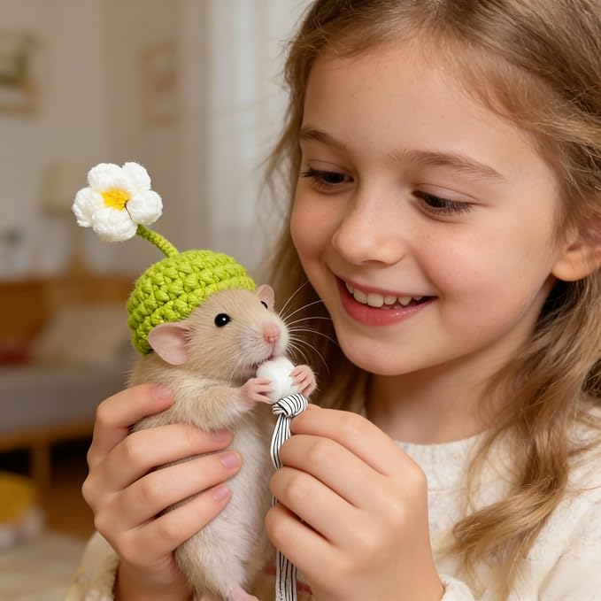 12 Pcs Hamster Hats Mini Party Hats for Small Animals, Cute Hand Knitted Tiny Hats for Snakes Lizards Bearded Dragon Guinea Pig Bunny Reptile Pets Clothes Holiday Party Costume Accessories(Fresh)