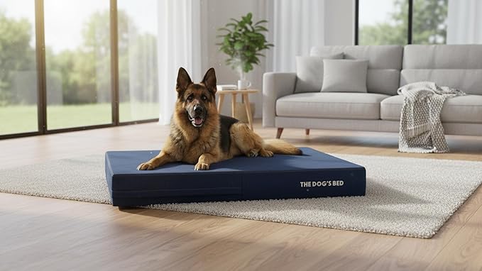 The Dog’s Bed Orthopedic Memory Foam Dog Bed for XL Dogs, Waterproof Washable Cover, Anti-Slip Base, Calming Surface – CertiPUR-Certified Foam, Real Blue Denim, 6 Inch Thick