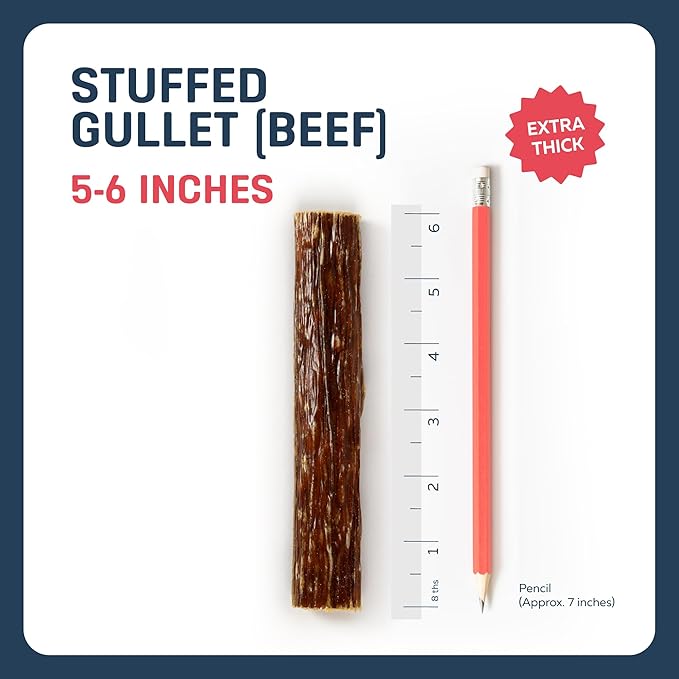 Big Lu - 5-6 Inch Stuffed Beef Jerky Sticks, 10 Count, Premium All-Natural Gullet Chews, High-Protein, Easily Digestible, Supports Dental Health and Joint Mobility