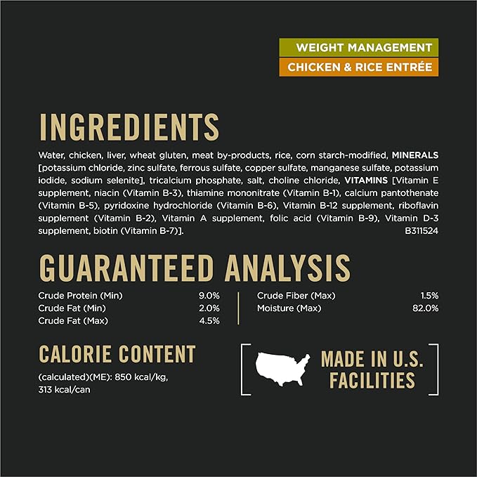 Purina Pro Plan Weight Management Wet Dog Food Chicken and Rice Entrée in Gravy - (Pack of 12) 13 oz. Cans