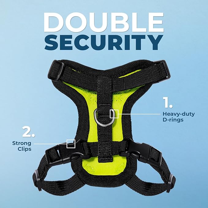 Voyager Escape-Proof Step-in Lock Cat Harness & 5ft Neoprene-Handle Leash Set All-Weather Mesh with Reflective Stitching for Small to Large Cats by Best Pet Supplies, Lime Green/Black Trim, XXXS