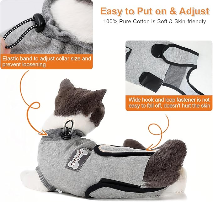 DogLemi Cat Surgery Recovery Suit Male Female Universal Breathable Pure Cotton Cat Onesie After Spay Neuter Soft Kitten Cloth Wear for Surgical Abdominal Wound Skin Diseases Cone Alternative (XXS)
