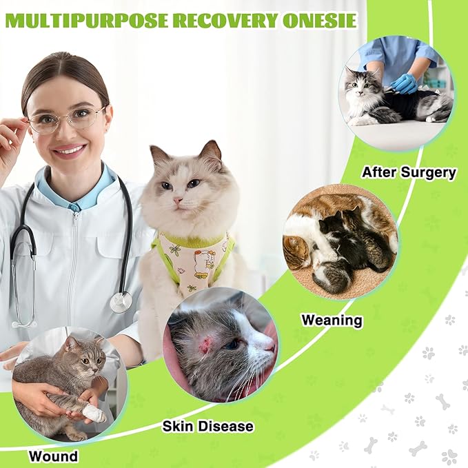 Cat Recovery Suit After Surgery, Anti Licking Onesie Postoperative Shirt for Female Spay Male Neuter, Soft Breathable Bodysuit Pajamas for Abdominal Wound Kitten E-Collar & Cone Alternative