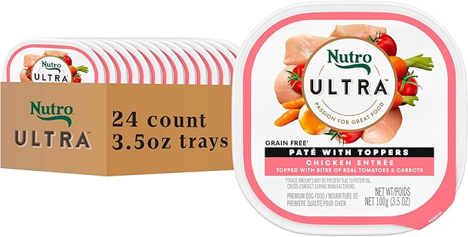 Nutro Ultra Wet Dog Food Pate with Food Toppers for Dogs, Chicken Entree, 3.5 oz. Trays (24 Count, Pack of 1)