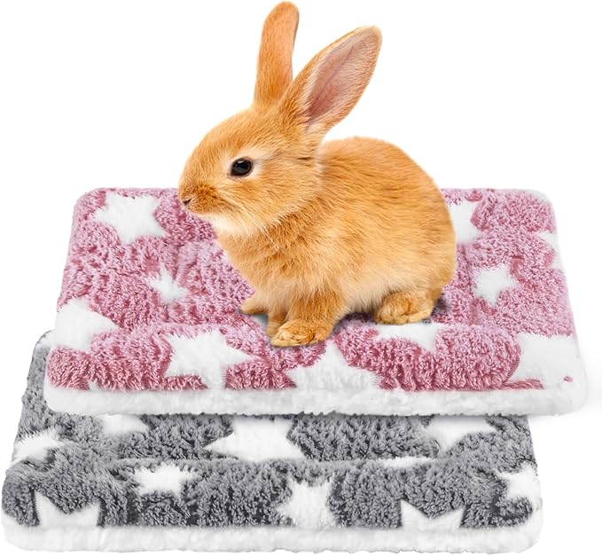Eilyliafe 2 Pack Rabbit Bunny Bed Soft Guinea Pig Bed Mat Washable Guinea Pig Bunny Pad Reversible Small Animal Bed Cage Liner for Hamster Rat Hedgehog Chinchilla Ferret (13×10 Inch)