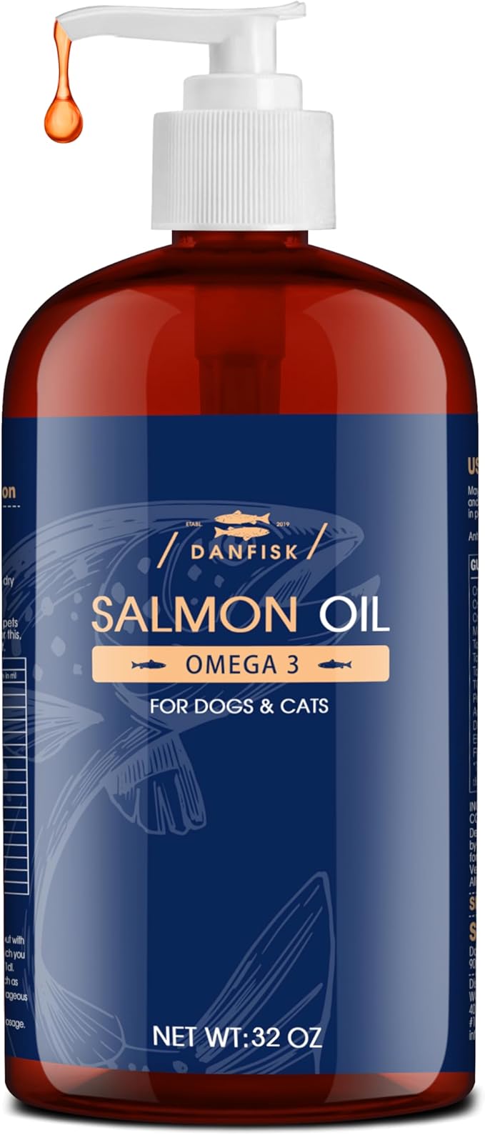 DANFISK Salmon Oil Formula with Omega 3, Fish Oil for Dogs Supplement, Skin & Coat Dog Oil, Itchy Relief, Immune Support for Joints & Heart, Food Topper, 32 oz