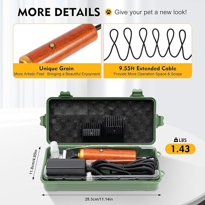55W Dog Clippers for Grooming, Sheep Shears Professional Dog Grooming Clippers with 2 Blades Dual-Sided Guide Combs Low-Noise Pet Clippers for Goats Alpacas Large Dogs Angora Rabbits