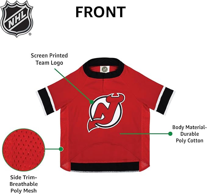 NHL New Jersey Devils Jersey for Dogs & Cats, Large. - Let Your Pet Be A Real NHL Fan!