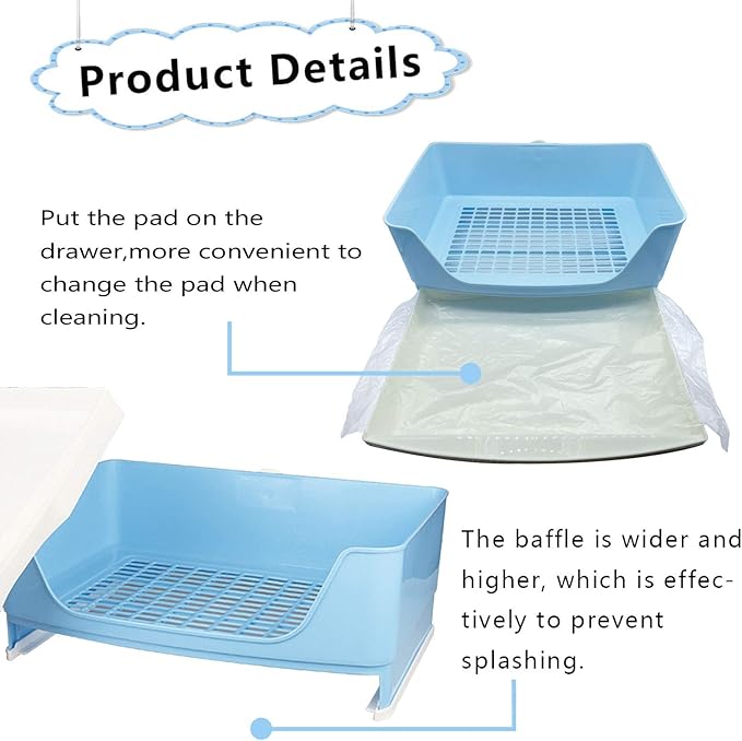 PINVNBY Large Corner Rabbit Litter Box with Drawer,Bigger Potty Trainer Pan for Adult Bunny Guinea Pig Chinchilla Ferret Small Animals(Blue)