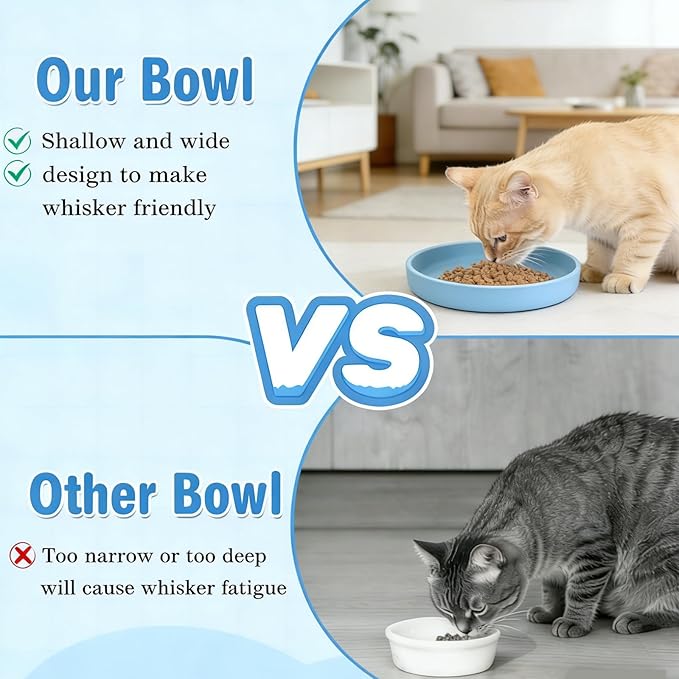 Silicone Dog Bowl Shallow Cat Food Bowls, 6 Inch Wide Cat Bowls Whisker Friendly, No Spill Less Mess Dog Plates for Dry and Wet Food, Set of 2 Puppy Bowls for Small Dogs and Cats