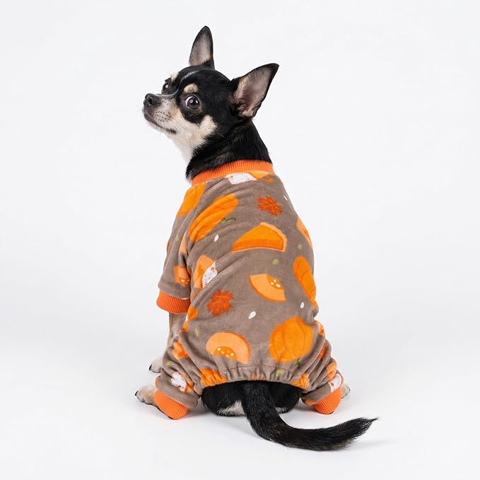 Fitwarm Pumpkin Dog Pajamas, Thanksgiving Outfit for Small Dogs Boy Girl, Pet Onesie, Brown, Orange, XXL