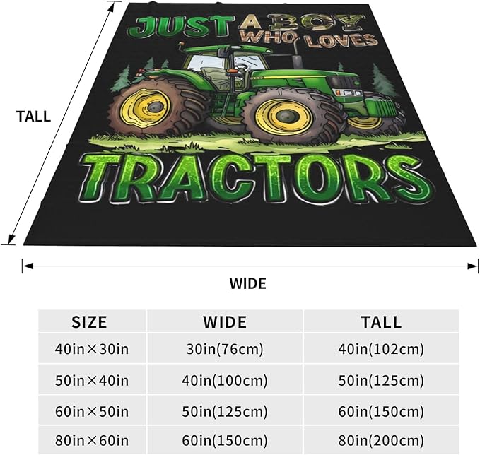 Just A Boy Who Love Tractors Blanket Green Tractor Decor Throw Blanket Gifts For Girls Boys Super Warm Soft Plush Lightweight Fleece Flannel Blanket Couch Bedding Blanket For Adults Kids Women 50"X40"