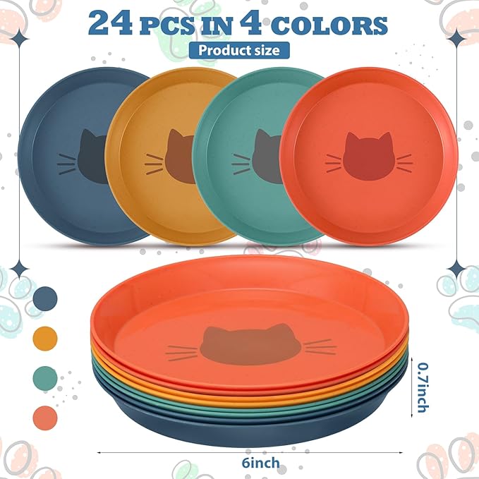 Gerrii 24 Pieces Fatigue Relief Cat Bowl 6 Inch Shallow Cat Food Dish Stray Wet Feeding Bowls Wide and Small Pet Plates for Ferrets Feral Short Legged Kitten Shelter(Elegant Color,Pattern)