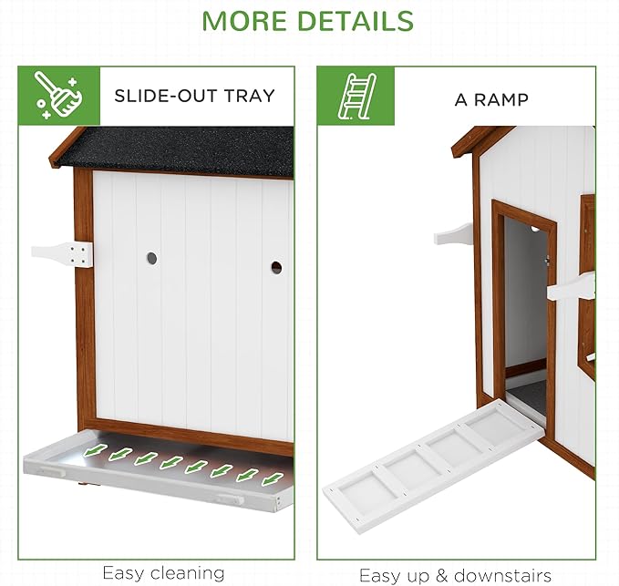 PawHut 47" Chicken Coop, Wooden Chicken House Raised Rabbit Hutch with Waterproof Roof, Nesting Box and Handles for 3-5 Hens, Poultry Cage Portable Hen Pen for Backyard