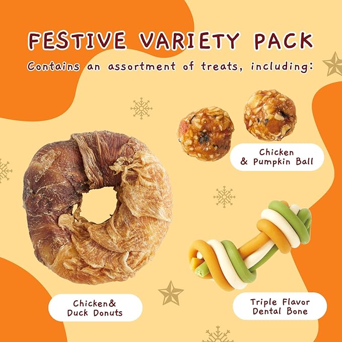 Jungle Calling Christmas Dog Treats, Holiday Chews Variety Pack 20+ Count, Holiday Stocking Xmas Treats for Dogs