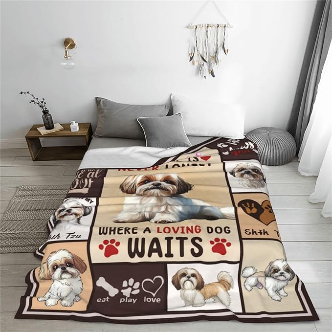 Shih Tzu Gifts Blanket, Dog Throw Blankets, Shih Tzu Stuff Animal Gift for Women Boys Girls Men Lover Adult Cozy Fleece Flannel Bedding Plush for Couch Sofa Bed Decor 60"X50"