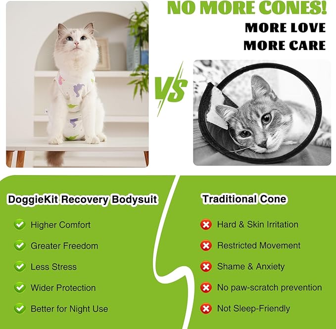 Cat Recovery Suit After Surgery, Anti Licking Onesie Postoperative Shirt for Female Spay Male Neuter, Soft Breathable Bodysuit Pajamas for Abdominal Wound Kitten E-Collar & Cone Alternative