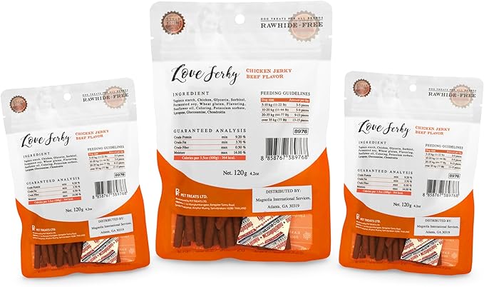 Rena's Recipe Love Jerky (Beef Flavor) Soft Chicken Stick with Glucosamine/Chondroitin (Joints) and Lycopene (Antioxidant)