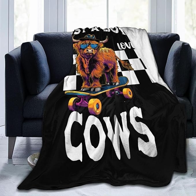 Just A Boy Who Love Cows Blanket Funny Highland Cows Decor Throw Blanket Gifts for Girls Boys Super Warm Soft Plush Fleece Flannel Cattle Blanket Couch Bedding Blanket for Adults Kids Women 50"X40"