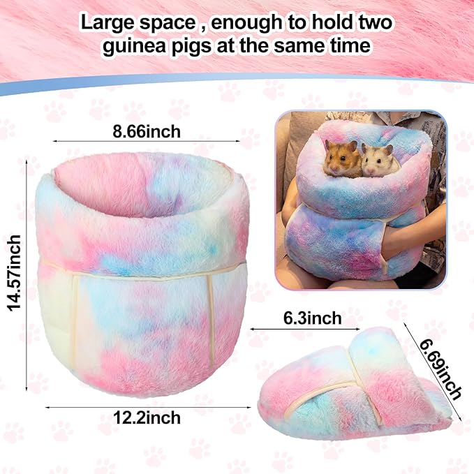 Wenqik 2 Pcs Guinea Pig Hideouts Guinea Pig Bed Washable Bunny Bedding Cuddle Warm Small Pet Sack Supplies Portable Pet Carrier Cage Nest Accessories for Cage(Gradient Colors,Blending)