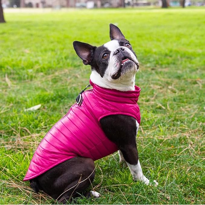 Gooby Puffer Vest Dog Jacket - Pink, Large - Ultra Thin Zip Up Wind Breaker with Dual D Ring Leash - Water Resistant Small Dog Sweater Coat - Dog Clothes for Small Dogs Boy or Medium Dogs, (20.75")