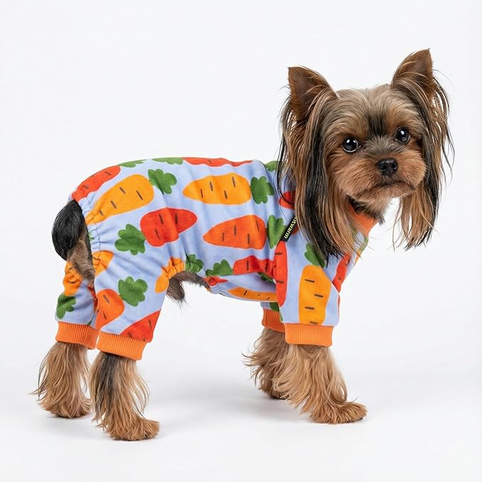 Fitwarm Carrot Dog Flecce Pajamas, Funny Easter Outfit for Small Dogs Boy Girl, Cute Pet Clothes, Blue, Orange, Red, Green, XS
